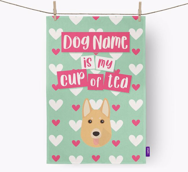 '{dogsName} is my cup of tea' Dish Towel with {breedFullName} Icon